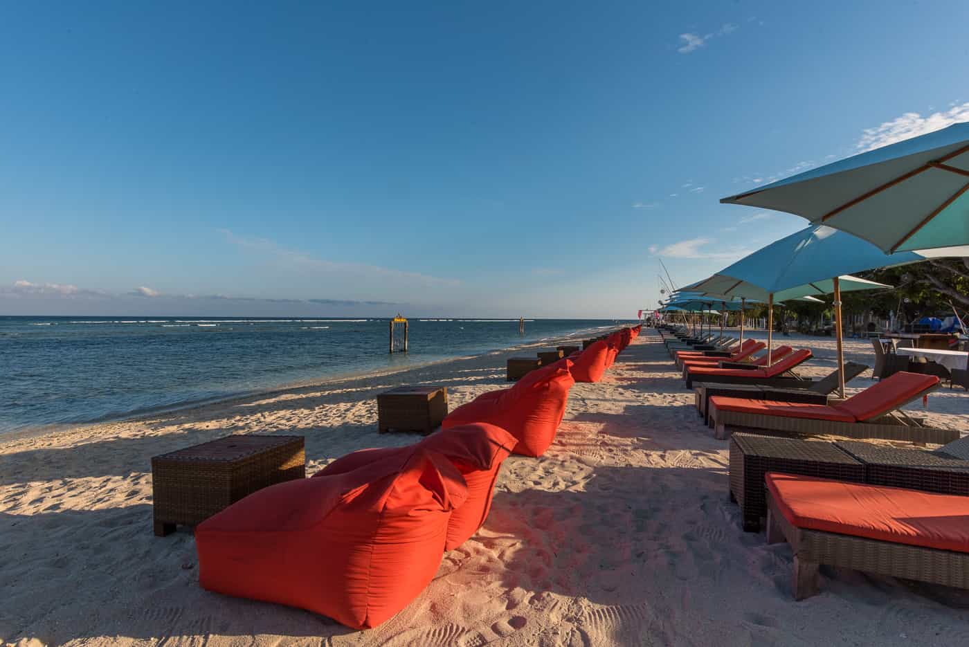 Beachfront chairs for sunset views at Hotel Ombak Sunset in Gili Trawangan Island of Lombok Indonesia
