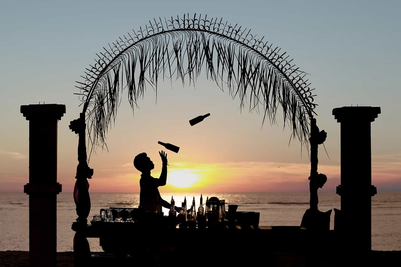 Sunset beach cocktails at Hotel Ombak Sunset in Gili Trawangan Island of Lombok Indonesia